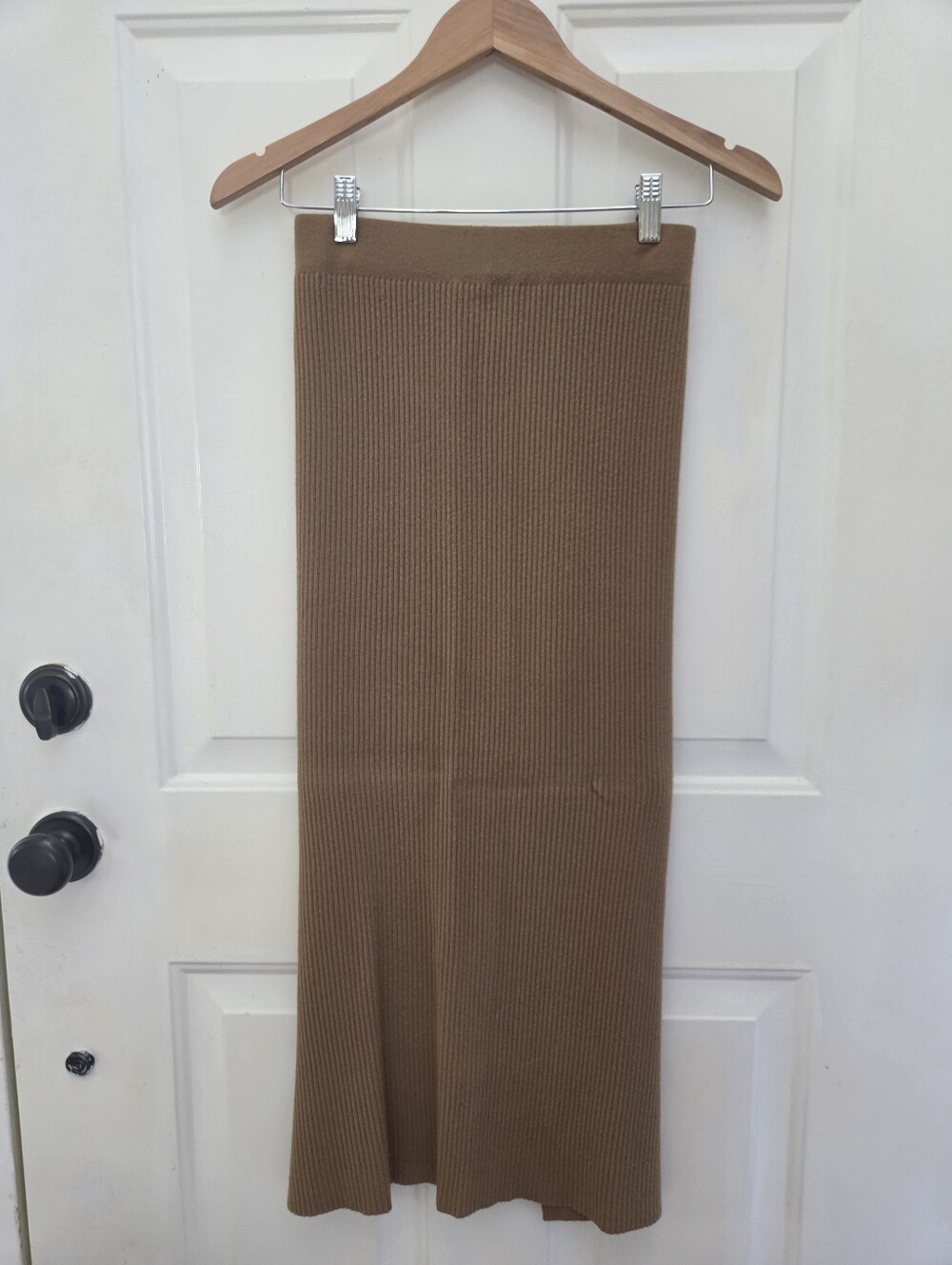 Becool Knit Ribbed Midi Skirt - Form Fitting - Tan